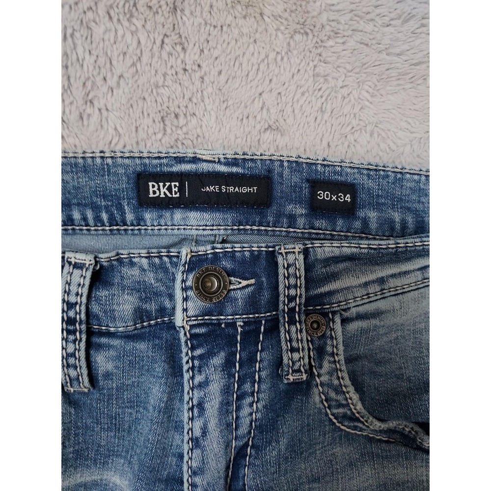 BKE Jeans Men 30x34 Jake Straight Leg Regular Fit Blue Acid Wash Cotton Stretch - Picture 3 of 13